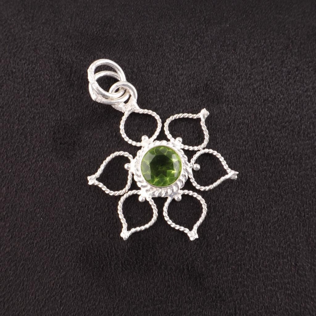Round Peridot Stone 925 Silver Trendy Artisan August Birth Wedding Boho Pendant PP-18-1