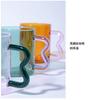 Colored Glass Cup with Wave Handle Coffee Breakfast Cup  Large Capacity Milk Cup Microwaveable  Cross-border