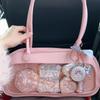 Flower Knows Makeup Storage Bag Cute Pink Large Capacity Underarm Handheld Shoulder Bag Korean Style Square Pillow Bag