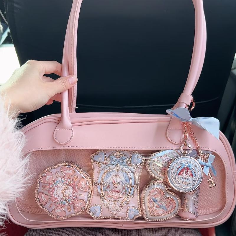 Flower Knows Makeup Storage Bag Cute Pink Large Capacity Underarm Handheld Shoulder Bag Korean Style Square Pillow Bag