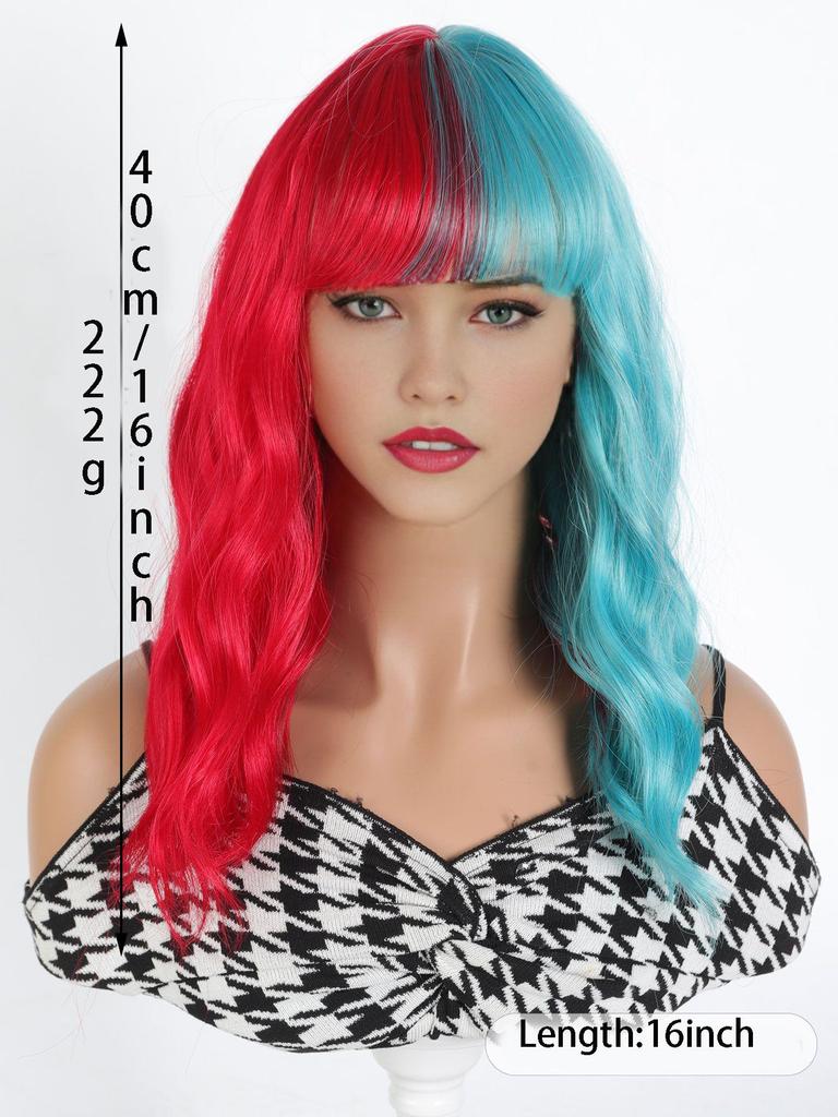16 Inch Wavy Curly Hair Two-color Synthetic Bangs Wig for Christmas Style, Suitable for Women's Holiday Use