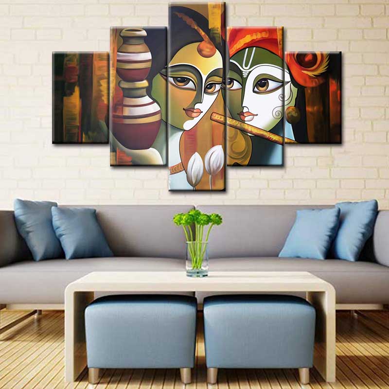 5 Panels Lord Krishna Figure Canvas Painting Nordic Abstract Posters and Prints Wall Picture for Living Room Home Decor No Frame