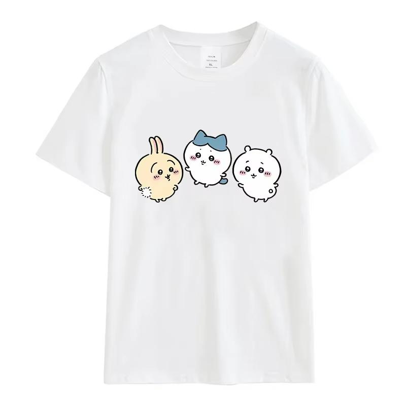 Miniso Chiikawa Cartoon Women Summer Cotton Funny T-Shirts Round Collar Clothes Short Sleeve Clothing Classic Casual Loose Tops