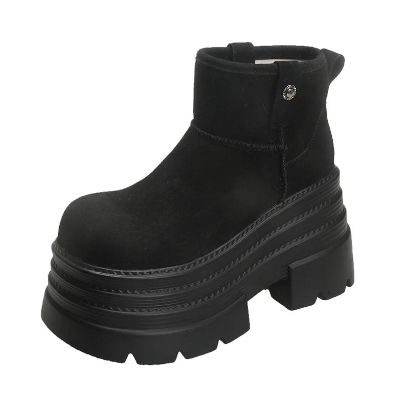 Women Snow Boots Non-slip Winter Warm Plush Short Boots Thick Fur High Platform Ankle Boots 10CM Suede Leather Chunky Sneakers