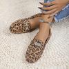 Fashion Fall New Loafers Vintage Round Toe Deep Mouth Leopard Rhinestone Metal Buckle Soft Sole Non-Slip Plus Size Flats
