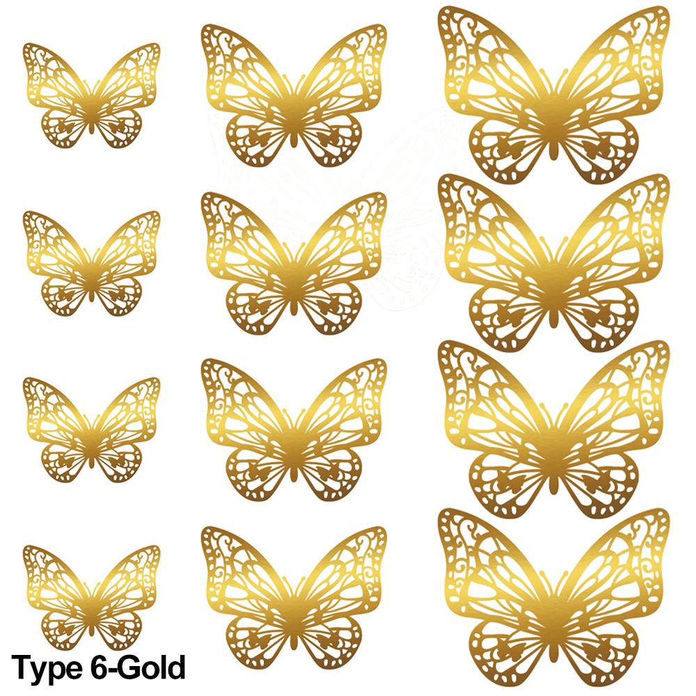 

Decor Wedding Favor Wall Art Gold/Silver/Rosegold Hollow Butterflies Decals 3D Butterfly Stickers gold-type 6