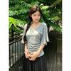 Korean V-neck Kitty Printed Bat Short-sleeved T-shirt Female Summer Hottie Slim Slim and Thin Versatile and Beautiful Top