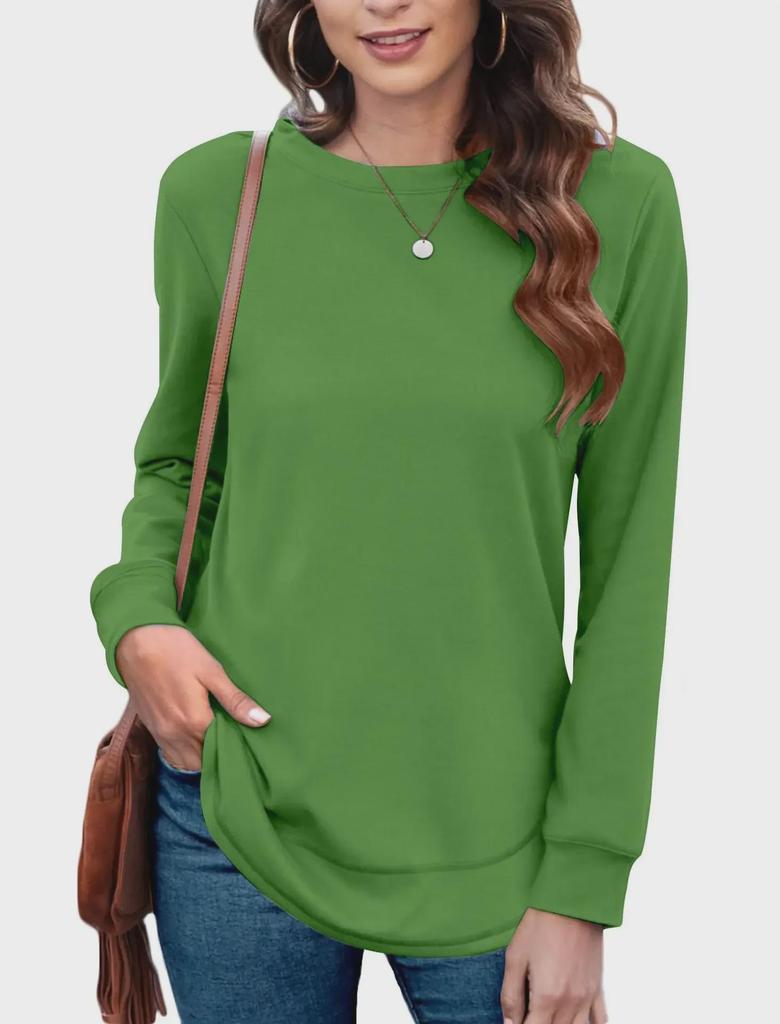 New 2023 Autumn/Winter European & American Women's Solid Color Round Neck Long Sleeve T-shirt