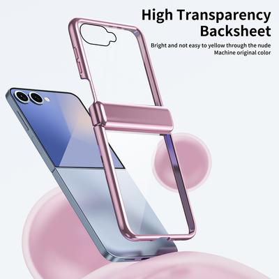 Para Samsung Galaxy Z Flip7 5G Capa com Película para Tela Traseira Proteção da Dobradiça Capa de Telefone Transparente de PC Galvanizado