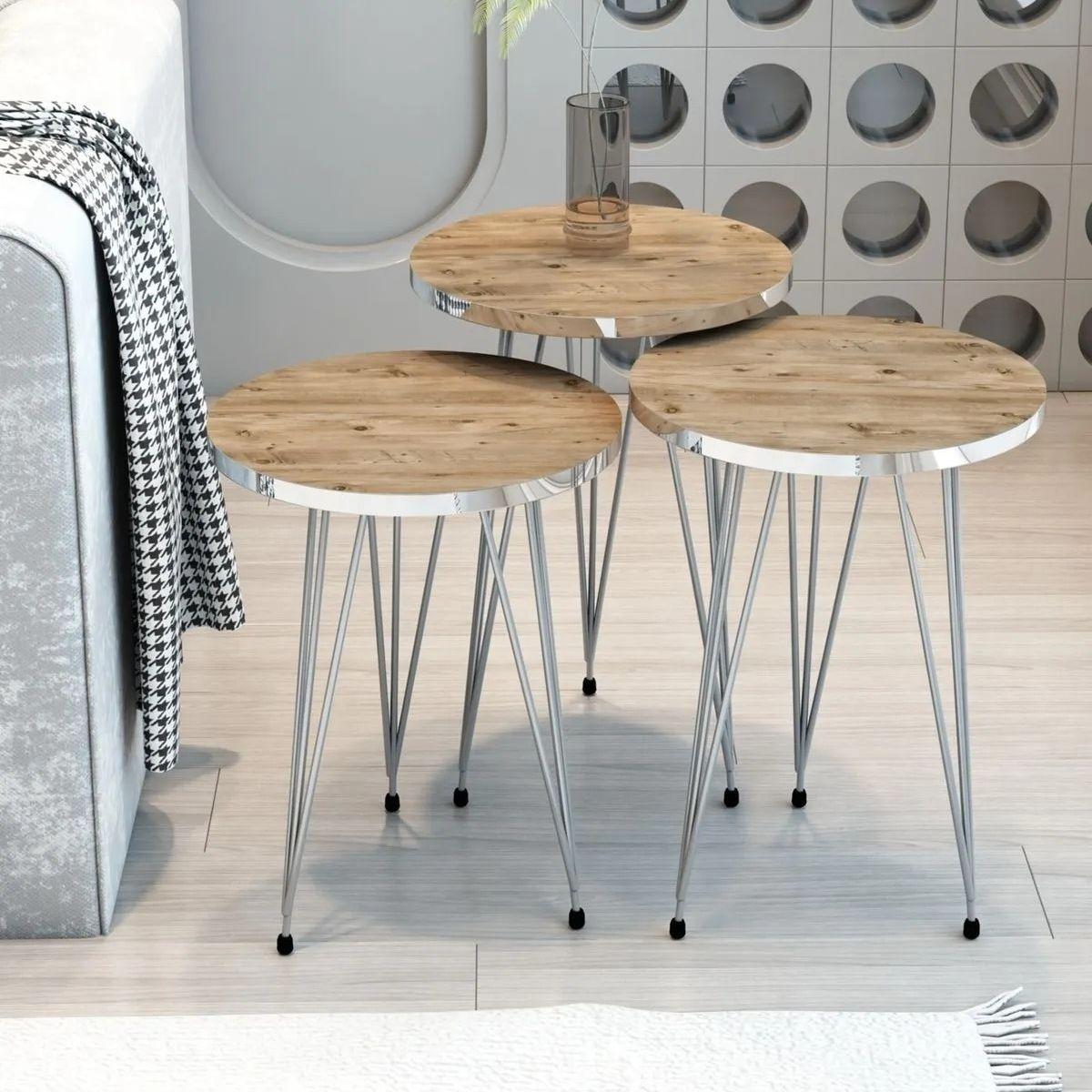 

Современные раскладные столы, набор из 3 металлических серебряных ножек, сервировочные столы, 3 шт., круглые журнальные столики для гостиной, мебели для спальни