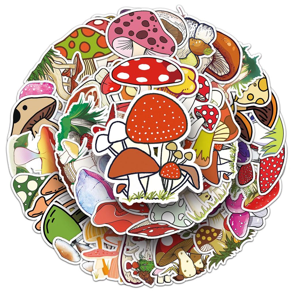 50 Sheets Stylish Mushroom Stickers for Kids' Notebooks, Laptops, and Suitcases