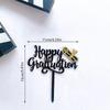1Pcs Congrats Cake Topper Happy Graduation Gold Black Acrylic Cake Toppers College Celebration Party Decorations