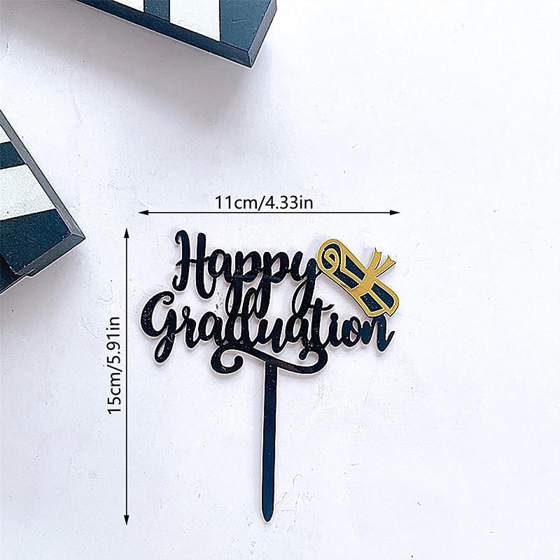 1Pcs Congrats Cake Topper Happy Graduation Gold Black Acrylic Cake Toppers College Celebration Party Decorations