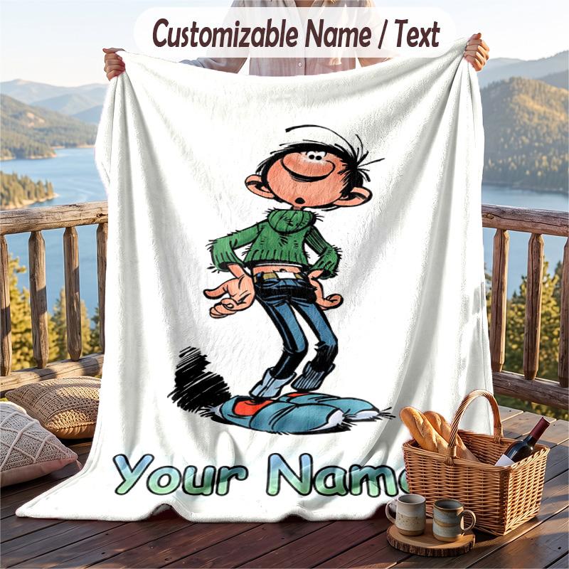 Custom Text Flannel Throw Blanket, Lightweight Cozy Bed Sofa BlanketGaston Lagaffe