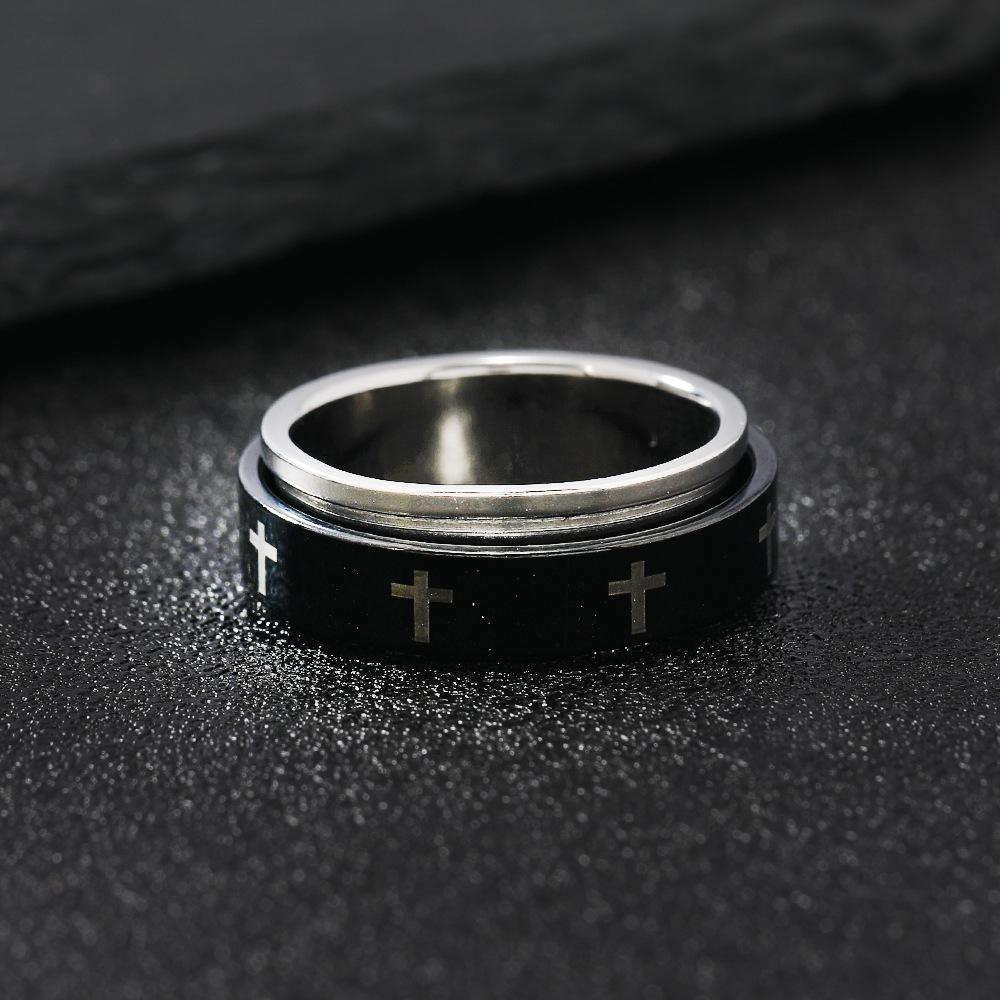 HNSP 316L Stainless Steel Rotating Cross Ring For Men Simple Style Finger  Accessories