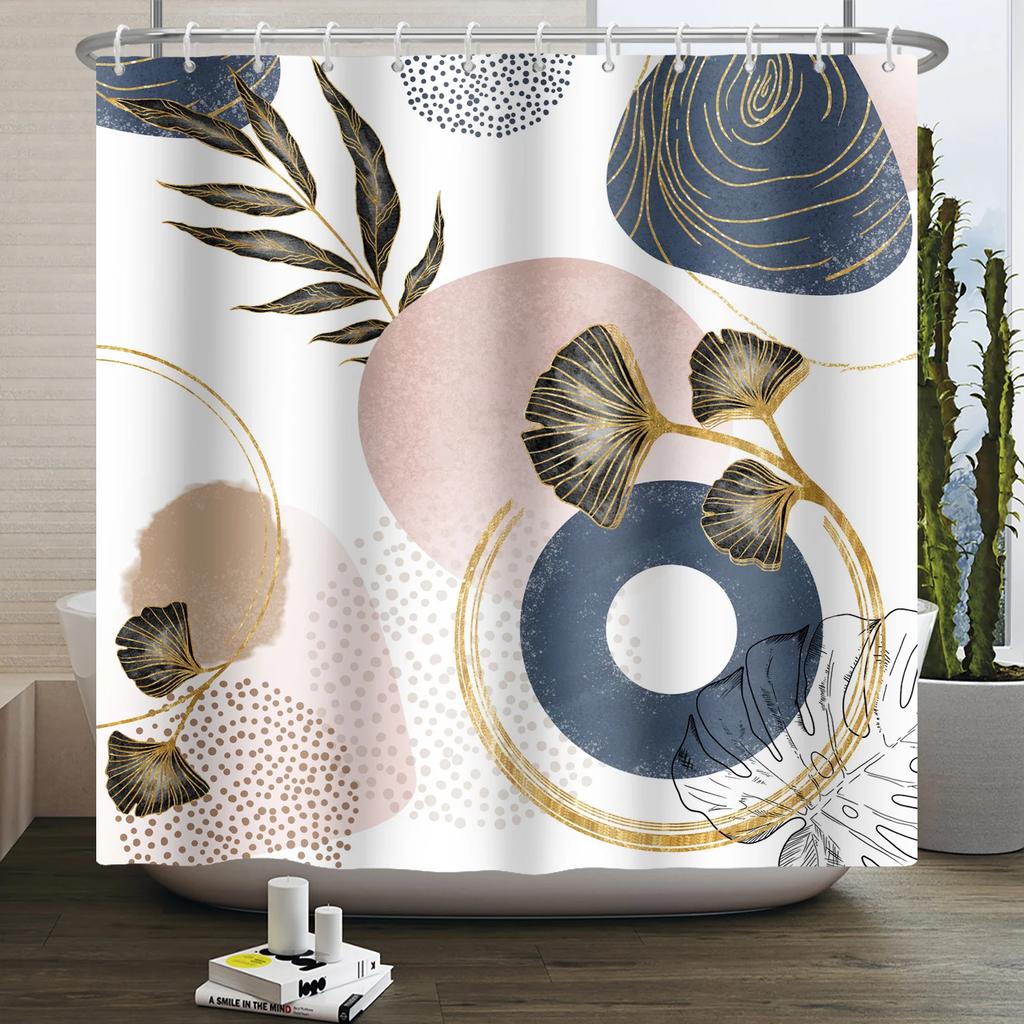 Nordic Wind Boho Shower Curtain for Bathroom Abstract Mid Century Modern Minimalist Geometric Arch Beige Bohemian Bath Curtain