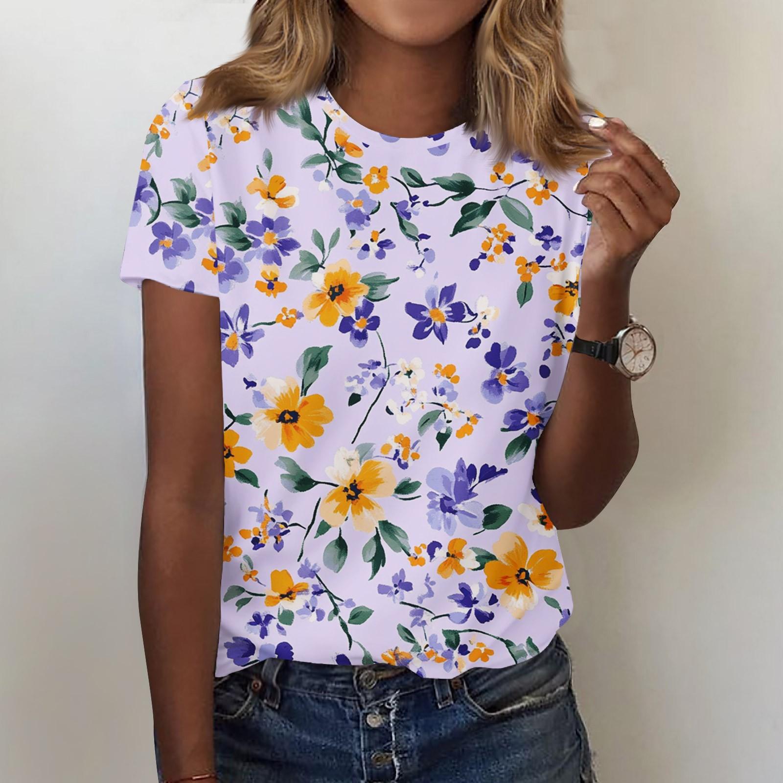 

Жіноча модна повсякденна футболка з принтом і круглим вирізом з короткими рукавами Топ Футболка Топ XXL