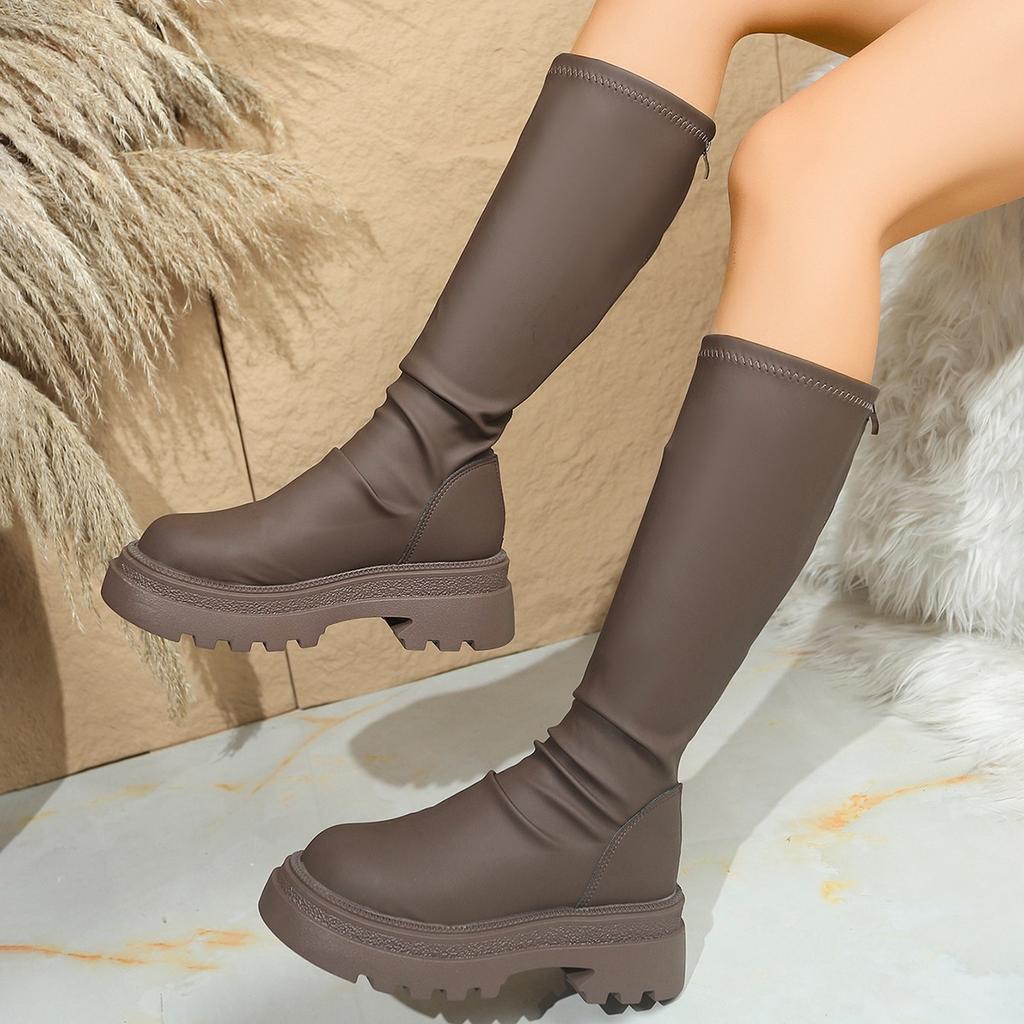 Fashion New Style Winter High Boot for Women Fashion Back Zippers Long Boots Female Elegant Platform Thick Bottom Women's Knight Botties
