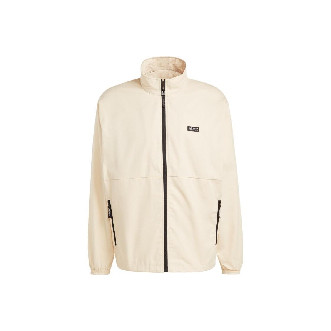 

adidas Originals Men s Solid Color Logo Stand Collar Zip Jacket - Sandstorm Tan L