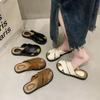 Women's Summer Slippers Luxury Artificial Leather House Shoes For Home Women 2024 Comfortable Barefoot Outdoor Low Heels Slipper
