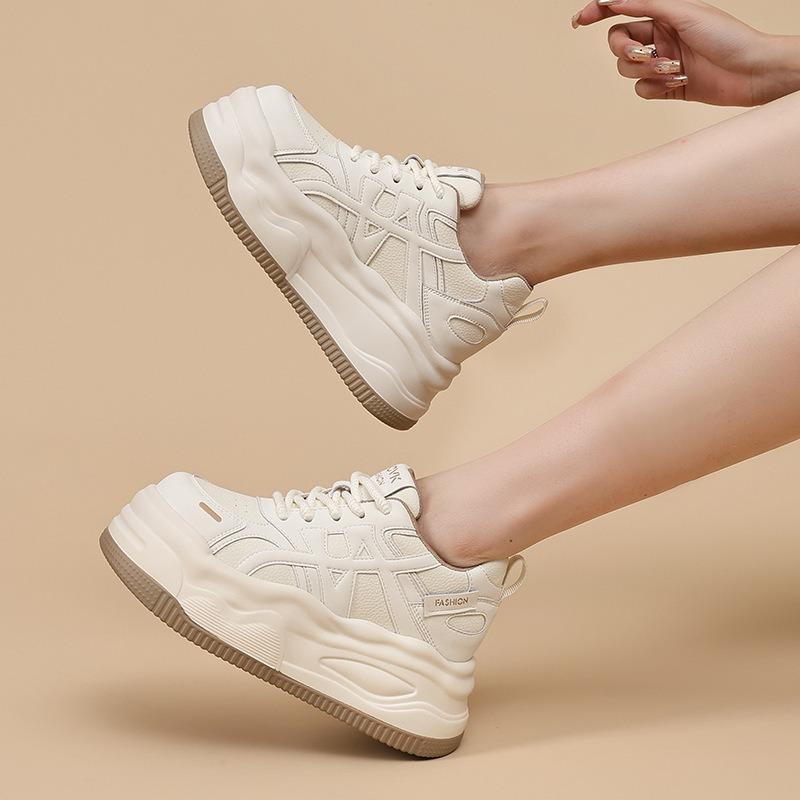 New early autumn women's shoes platform white shoes heightened comfort versatile breathable shoes casual sports shoes color matching