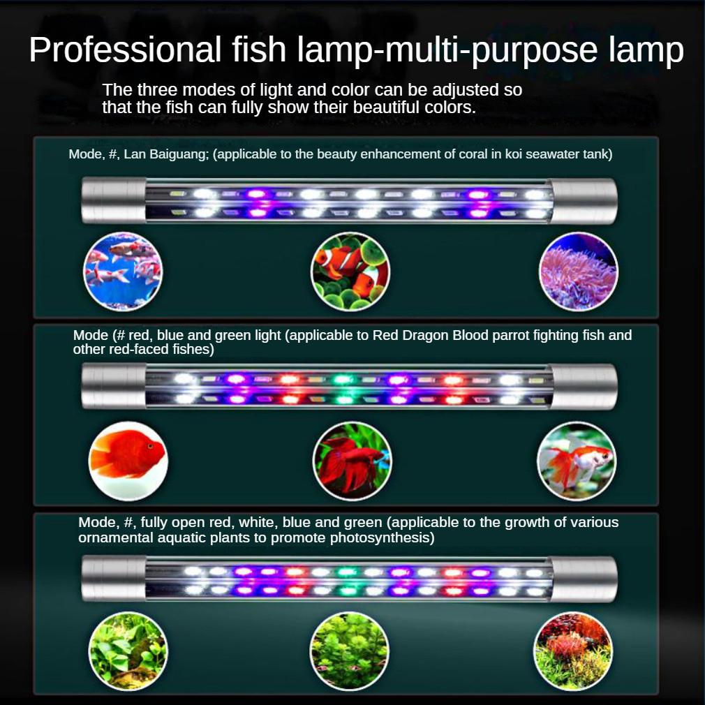 Waterproof Aquarium Light Tube Fish Tank Lighting LED Lamp Full Spectrum Three-Color Brightening Color-Enhancing Diving Light