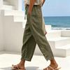 Women Pants, Drawstring Adjustable Waistband High Waist Summer Pants, Pure Color Loose Fit Casual Trousers for Travel Work School Daily Wear