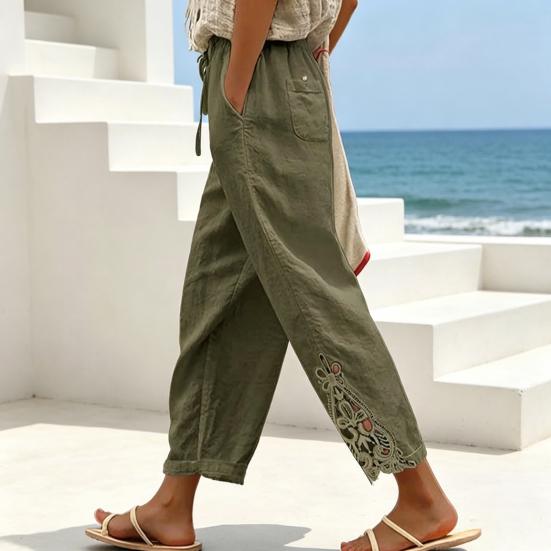 Women Pants, Drawstring Adjustable Waistband High Waist Summer Pants, Pure Color Loose Fit Casual Trousers for Travel Work School Daily Wear