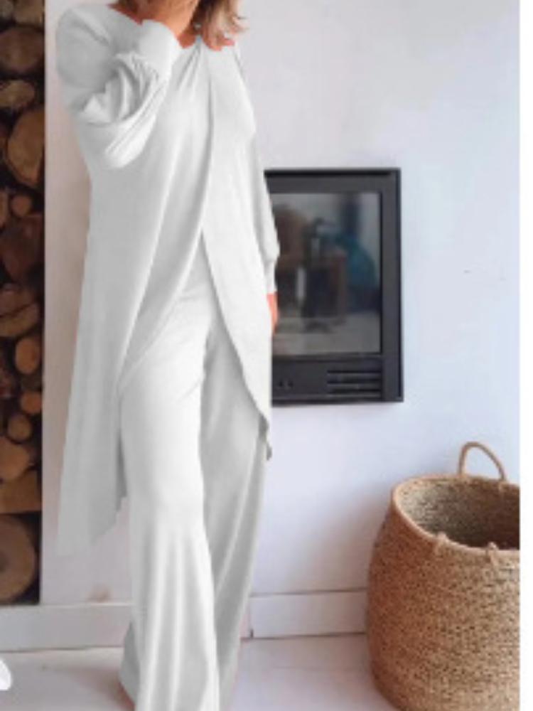 

Женский свободный топ с длинным рукавом и комплект брюк широкого кроя в 4 цветах S белый