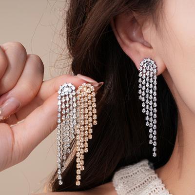 Silver Needle European and American Zircon Water Drop Tassel Earrings Earrings Personality Temperament Earrings Women