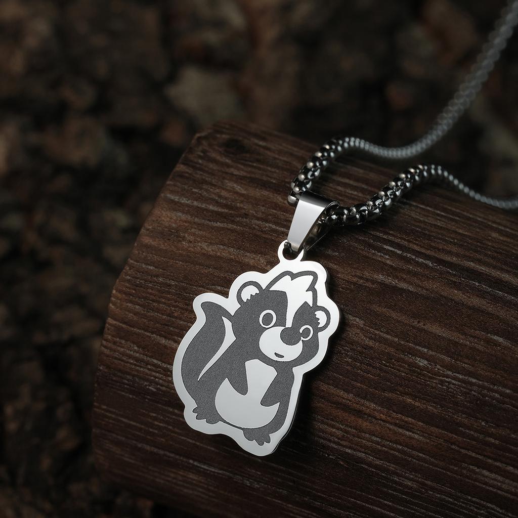 Kinitial Adorable Cartoon Squirrel Pendant Necklace For Women Girls Stainless Steel Cute Animal Children Necklace