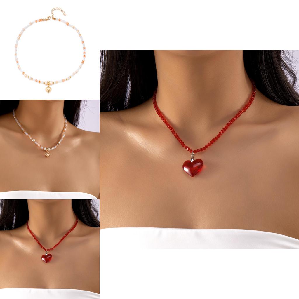 Heart Geometric Necklace With Pearl And Crystal Design For Casual Wear