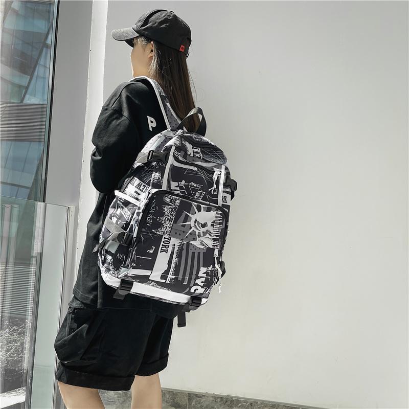 DELIXIONG Nylon Backpack Travel Backpack Regular Unisex Rendering White/Letter Black/Camouflage Black/Shoes White DLX-ON-720