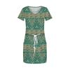 Dámské Módní Ležérní Šaty s V-výstřihem, Krátkým Rukávem, Stahovací Šňůrkou a Flitrovým Potiskem