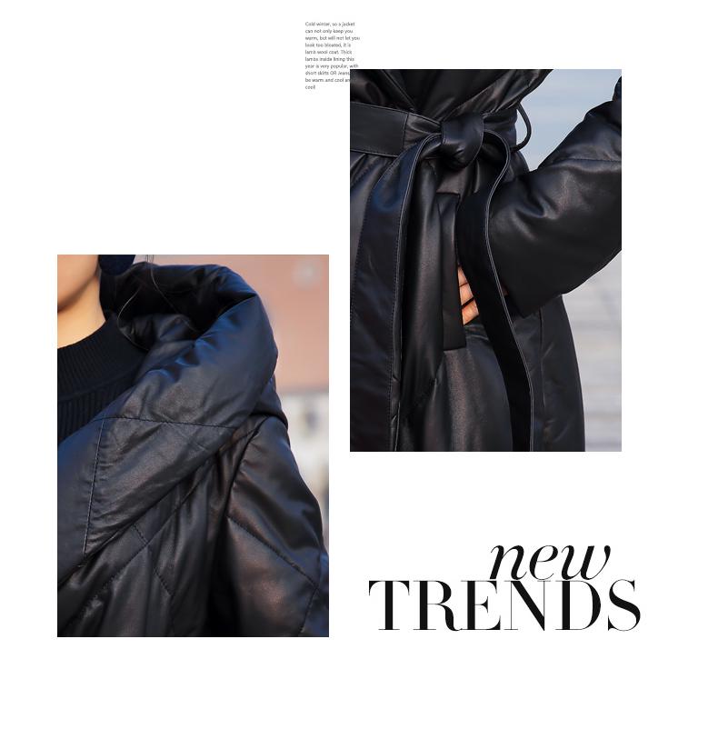 European & American 2025 Winter Sheepskin Leather Down Jacket: Women's Extra Long Thick Hooded Coat