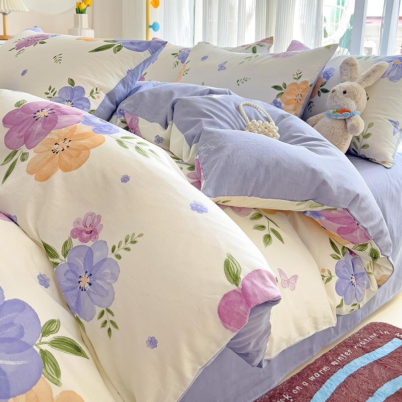 Bedding Four-piece Set Printed Skin-friendly Water Wash Sheets Quilt Cover Pillowcase Set