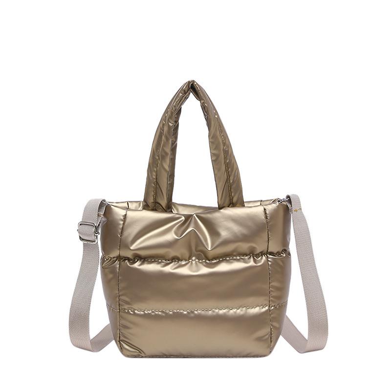Simple Quilted Crossbody Shoulder Bag for Women, Lightweight Cotton Handbag, Casual Stitched Bucket Bag for Daily Wear CLE