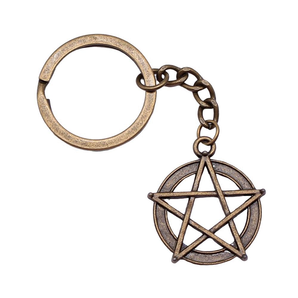 Dreifachmond Pentagramm Anhänger Schlüsselanhänger Stern Wicca Thema Schlüsselring 28mm