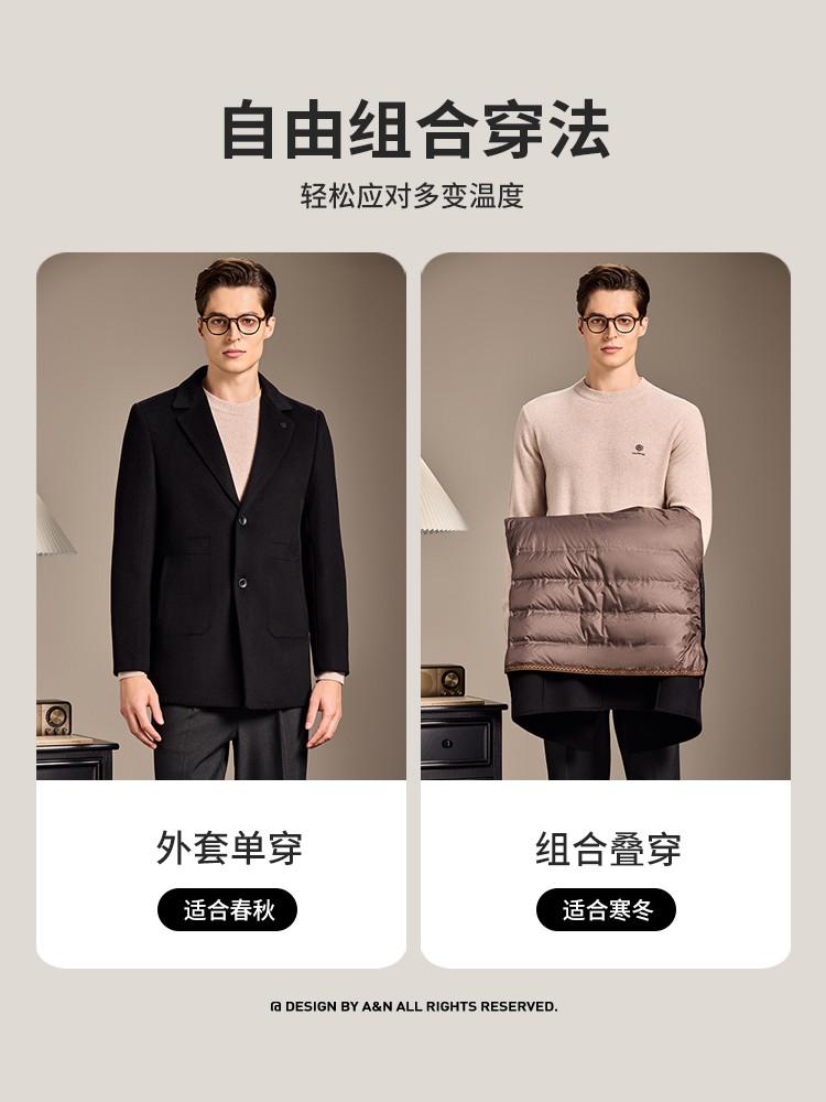 Men's Detachable Wool Coat with Down Inner Layer