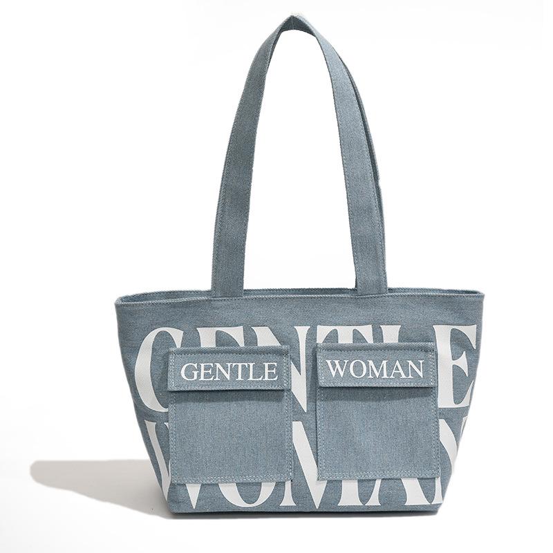 

Женская холщовая сумка-тоут большой вместимости - Модная повседневная сумка с принтом букв светло-синий