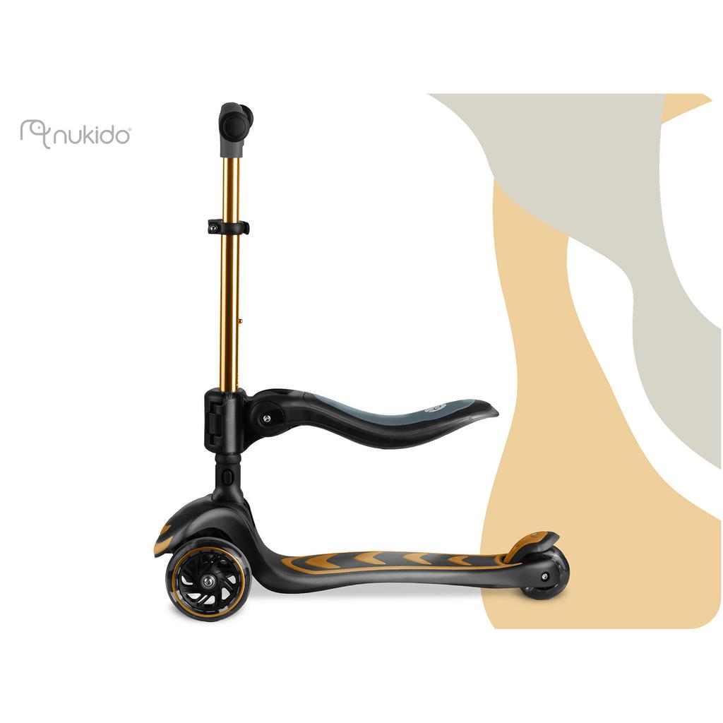 Nukido Flippo Three-Wheeled Scooter For Children With A Balance Seat - Gold