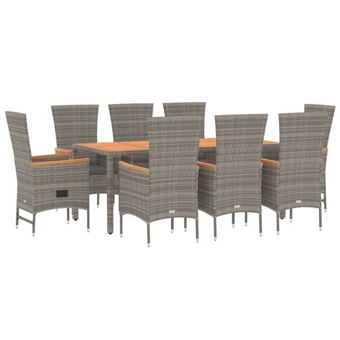 VidaXL Ensemble de salle à manger de jardin 9 pcs avec coussins Gris 3157544