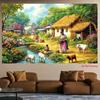 2D Indian Farm Life Backdrop, Traditional Village Scene Party Background