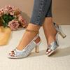 Fashion Fish Mouth Stiletto Sandals Autumn New Round Toe Open Toe One Sequin Anti-Slip Wear-Resistant High Heels