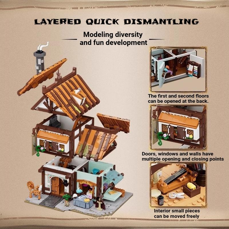 New Medieval Series Tailoring Shop Assembly Lighting Building Blocks Model Wooden House Decoration Toys Birthday Gift