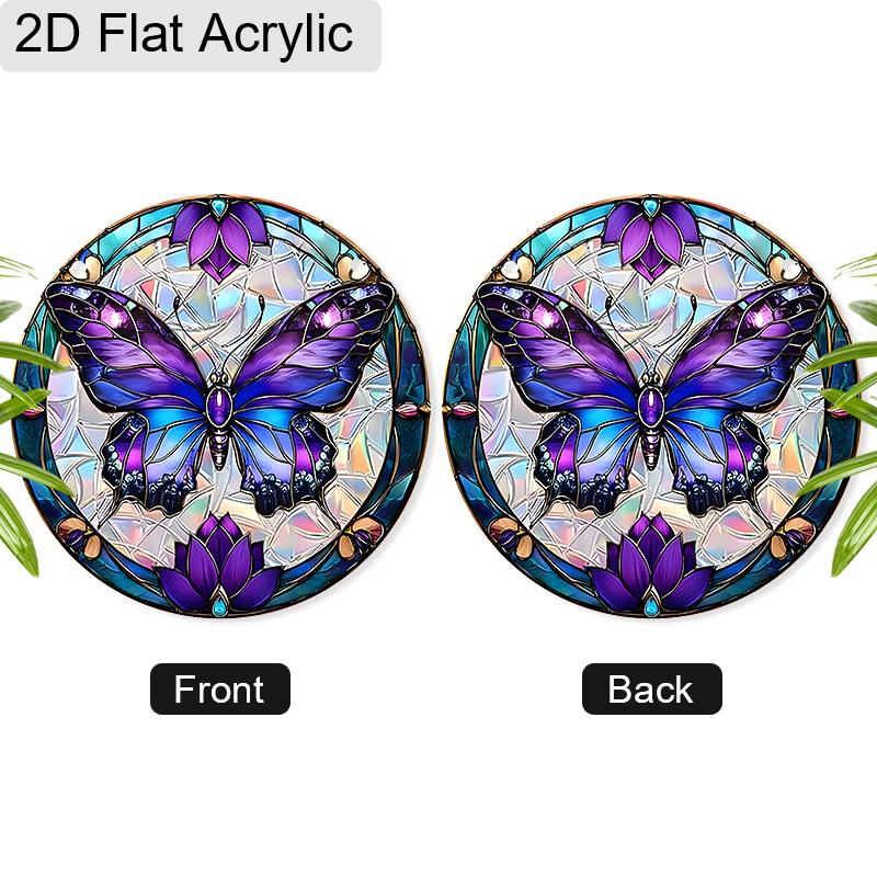 Acrylic Purple Butterfly with Floral Suncatcher, Stained Glass Style Window Hanging for Nature and Butterfly Lovers