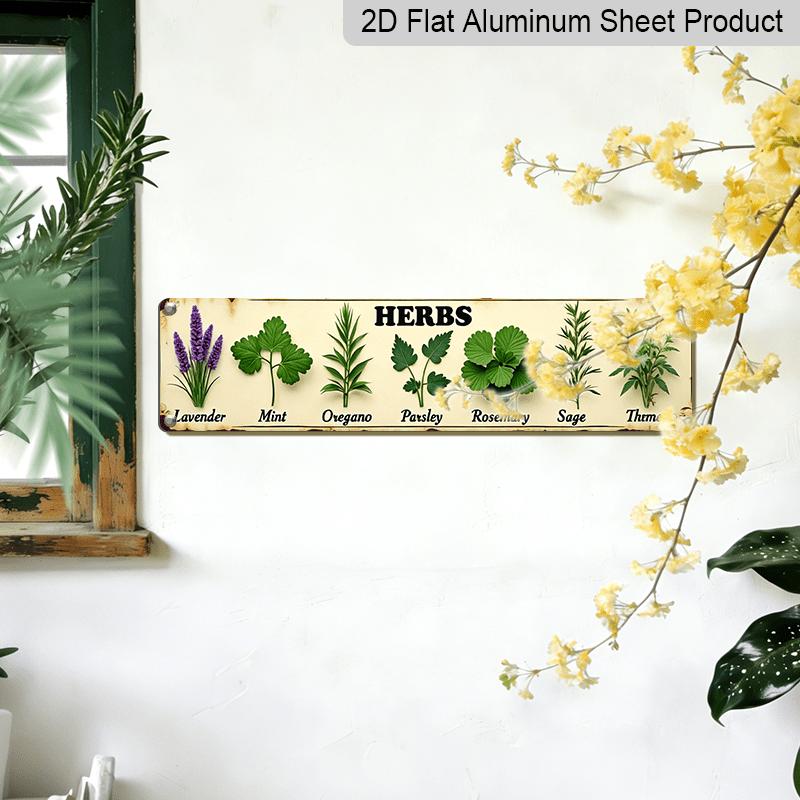 2D Flat 1pc Aluminium Decorative Sign - Featuring Herbs, Perfect for Vintage Wall Decoration in The Kitchen, Dining Area, or Entryway. Ideal for