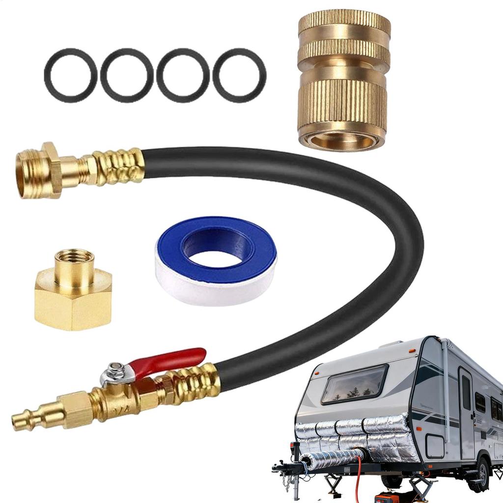 8pcs RV Winterizing Kit 17 Inch Hose Anti-Freeze Adapter Connector Winter RV Antifreeze Pump Kit With Shut-off Valve Nozzle