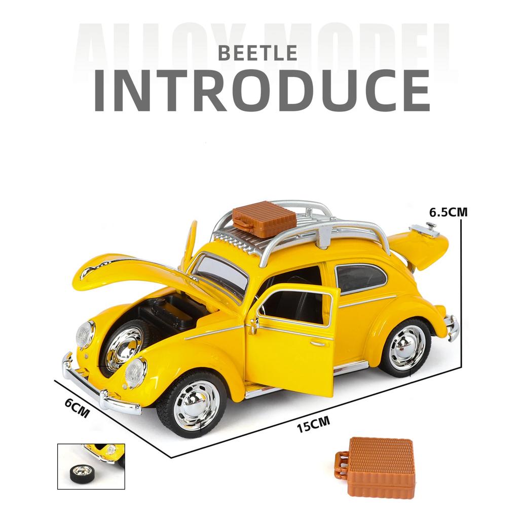 1/32 Beetle 1995 Classic Car Alloy Car Model Sound and Light Pull Back Children's Toy Collectibles Birthday Gift