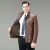 Brand Versatile Men's Stand Collar Leather Jacket, 2025 Spring/Autumn Collection - Cool Motorcycle Style for Mid-Aged and Young Men